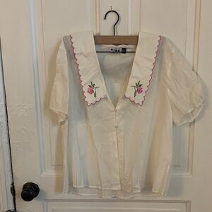 Rixo London embroidered white rose blouse